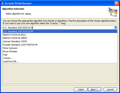 Selecting partitions and/or hard disks for wiping