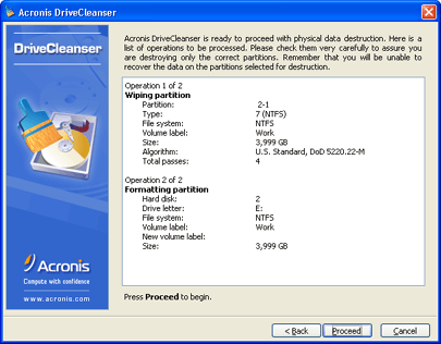 Selecting partitions and/or hard disks for wiping