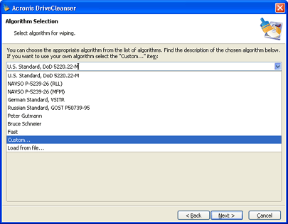 Creating custom algorithms in Acronis DriveCleanser 6.0